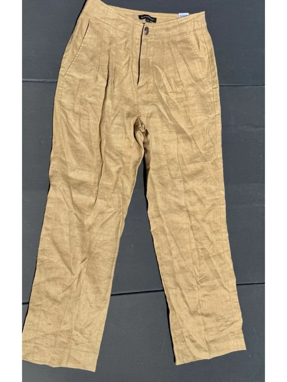 BANANA REPUBLIC 100% Linen Pants SIZE 0 Light Brown Pleated Trouser Wide Leg